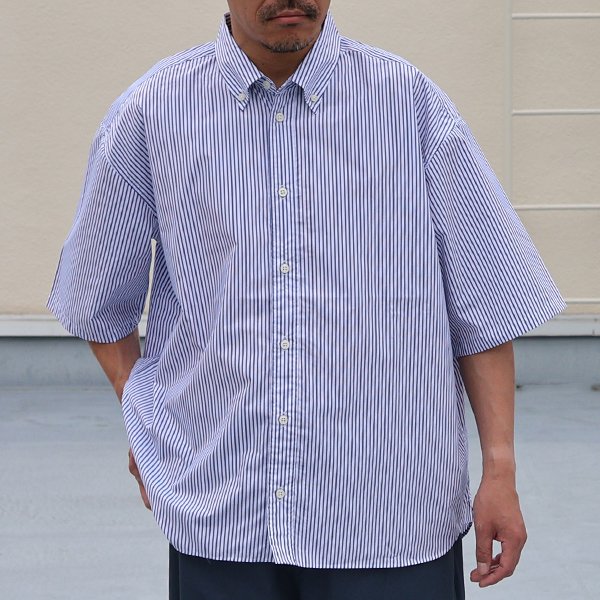 画像4: 吸水速乾・接触冷感・UVカット「多機能TECH 」 コットンライク ストライプ ボタンダウン ボクシーAライン ハーフスリーブシャツ【MADE IN JAPAN】『日本製』/ Upscape Audience