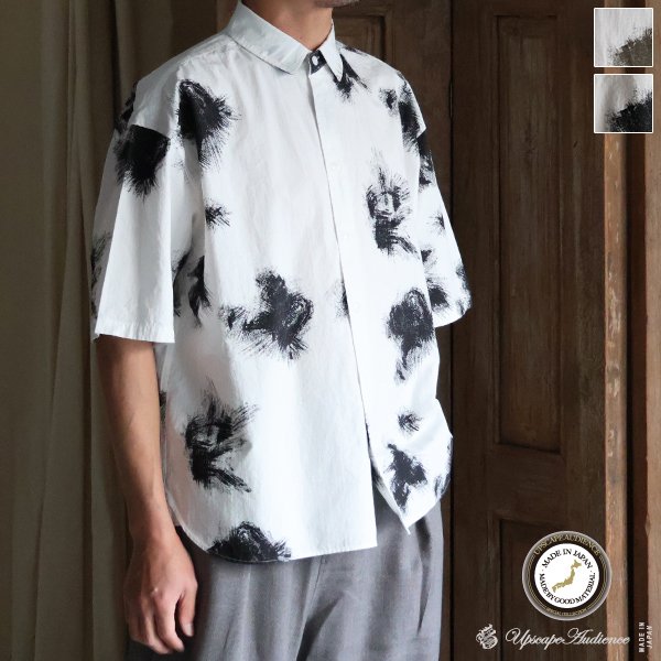 画像1: 「丹後」リップストップオーガニックコットン GERMAN スノーカモ レギュラーカラー ボクシーAライン ハーフスリーブシャツ【MADE IN JAPAN】『日本製』/ Upscape Audience