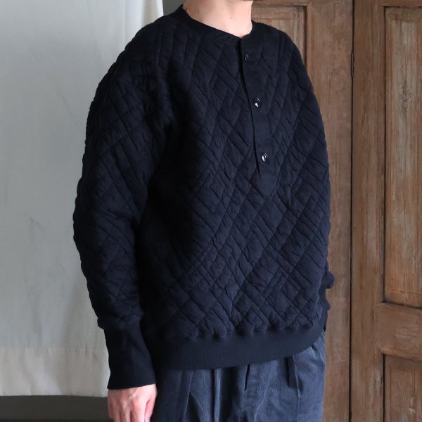画像2: 「尾州」ダイヤ柄コットンキルト ミリタリースリーブ フィンガーホール付き 布帛ヘンリーネック【MADE IN JAPAN】『日本製』 / Upscape Audience