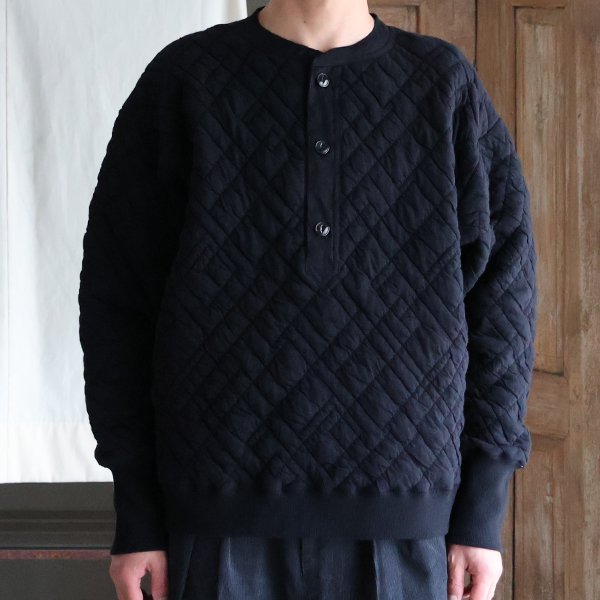 画像3: 「尾州」ダイヤ柄コットンキルト ミリタリースリーブ フィンガーホール付き 布帛ヘンリーネック【MADE IN JAPAN】『日本製』 / Upscape Audience