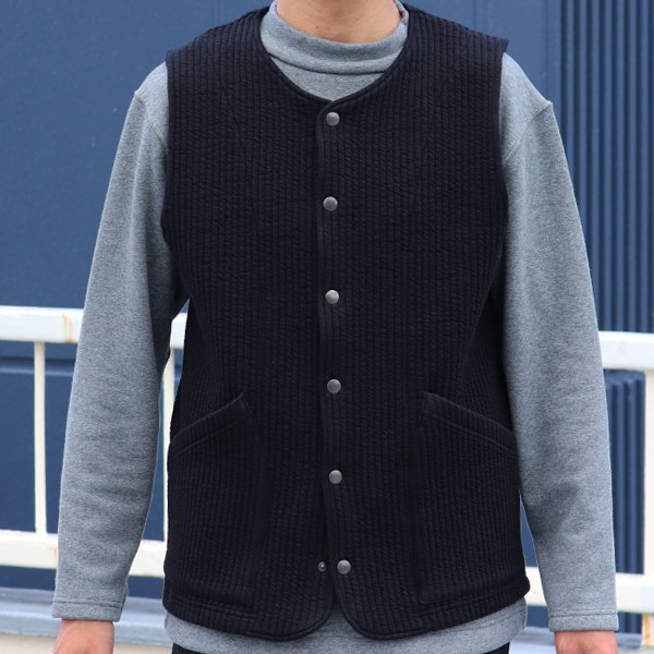 画像31: 「尾州」コットンキルト ノーカラースナップベスト【MADE IN JAPAN】『日本製』 / Upscape Audience