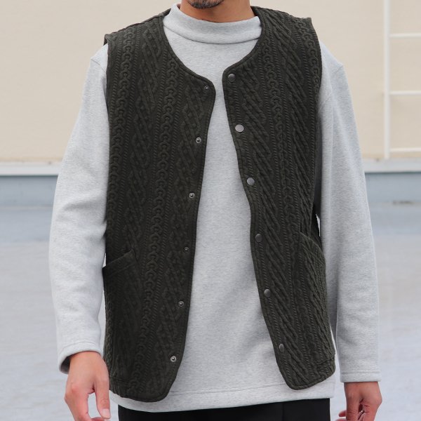 画像28: 「尾州」コットンキルト ノーカラースナップベスト【MADE IN JAPAN】『日本製』 / Upscape Audience