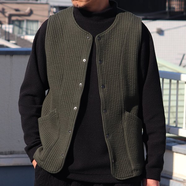 画像19: 「尾州」コットンキルト ノーカラースナップベスト【MADE IN JAPAN】『日本製』 / Upscape Audience