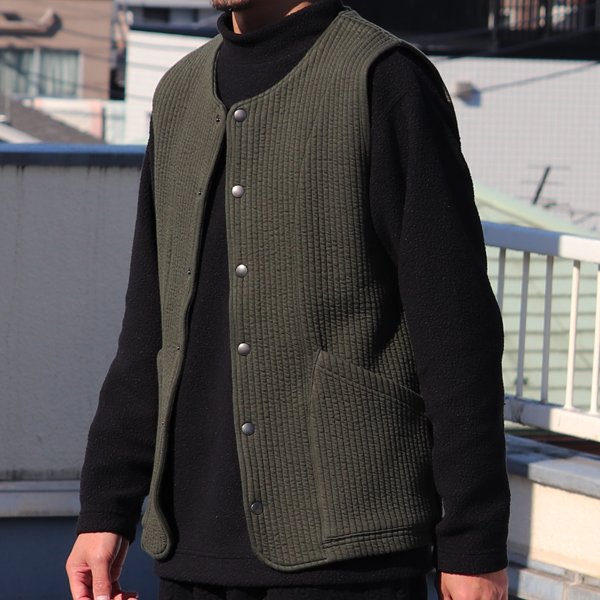 画像21: 「尾州」コットンキルト ノーカラースナップベスト【MADE IN JAPAN】『日本製』 / Upscape Audience