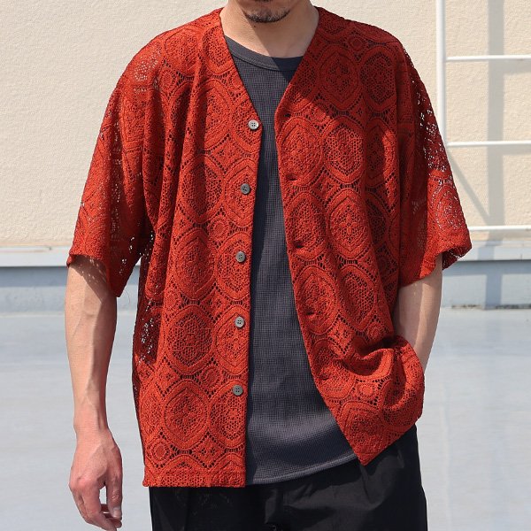 画像2: 「北陸」杢調ジャガードレース ハーフスリーブ ベース ボールカーディガン【MADE IN JAPAN】『日本製』/ Upscape Audience