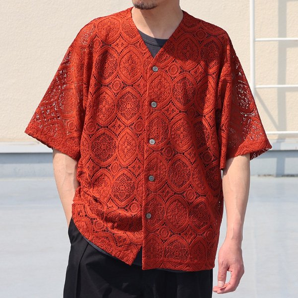 画像3: 「北陸」杢調ジャガードレース ハーフスリーブ ベース ボールカーディガン【MADE IN JAPAN】『日本製』/ Upscape Audience