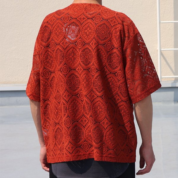 画像5: 「北陸」杢調ジャガードレース ハーフスリーブ ベース ボールカーディガン【MADE IN JAPAN】『日本製』/ Upscape Audience