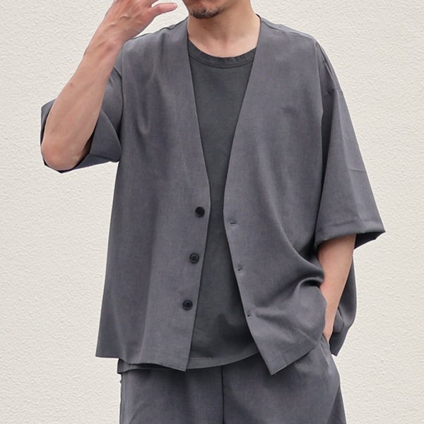 画像2: NaturemierTM (ナチュレミア) TECH リネンライク トロワッシャー ハーフスリーブ 3ボタン ノーカラージャケット【MADE IN JAPAN】『日本製』/ Upscape Audience