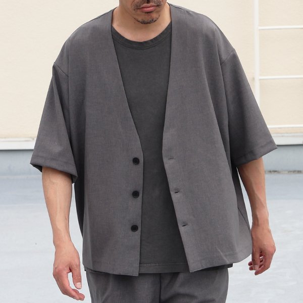 画像3: NaturemierTM (ナチュレミア) TECH リネンライク トロワッシャー ハーフスリーブ 3ボタン ノーカラージャケット【MADE IN JAPAN】『日本製』/ Upscape Audience