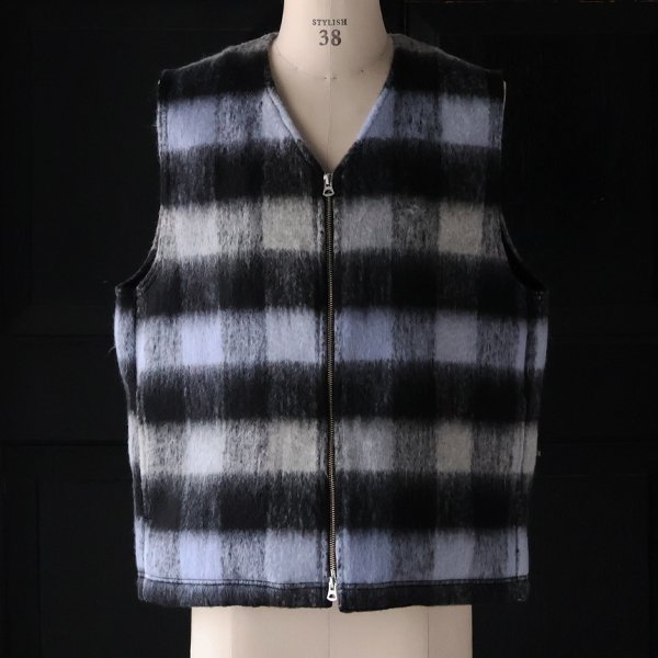 画像1: ECOLANA シャギーチェック ノーカラー ZIP ベスト【MADE IN JAPAN】『日本製』【送料無料】 / Upscape Audience