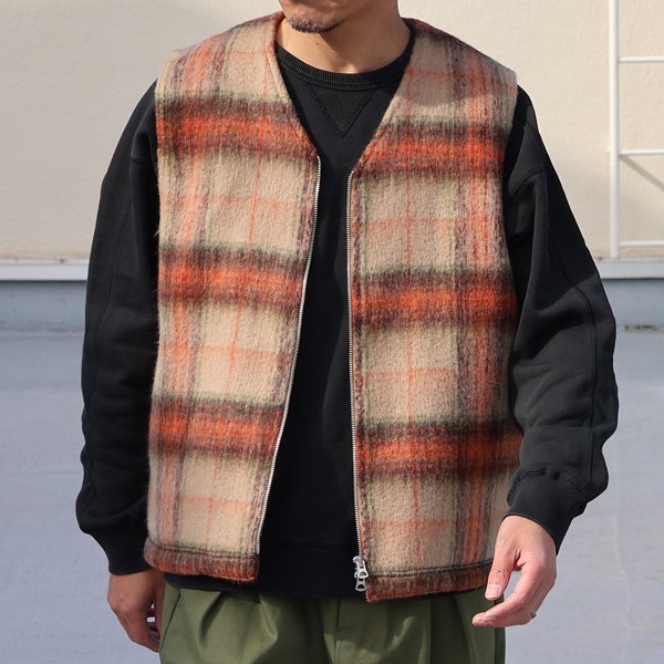 画像4: ECOLANA シャギーチェック ノーカラー ZIP ベスト【MADE IN JAPAN】『日本製』【送料無料】 / Upscape Audience