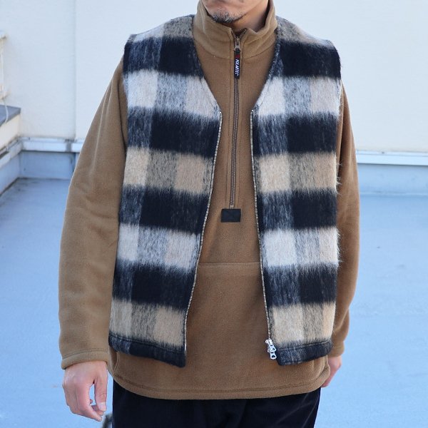 画像2: ECOLANA シャギーチェック ノーカラー ZIP ベスト【MADE IN JAPAN】『日本製』【送料無料】 / Upscape Audience
