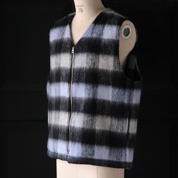 画像2: ECOLANA シャギーチェック ノーカラー ZIP ベスト【MADE IN JAPAN】『日本製』【送料無料】 / Upscape Audience