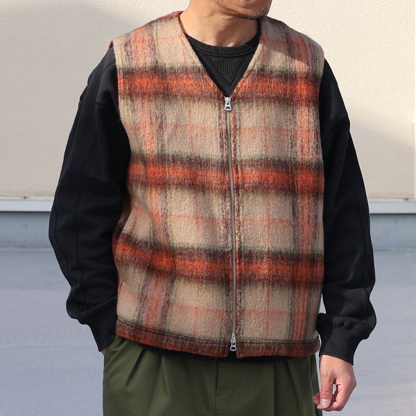 画像5: ECOLANA シャギーチェック ノーカラー ZIP ベスト【MADE IN JAPAN】『日本製』【送料無料】 / Upscape Audience