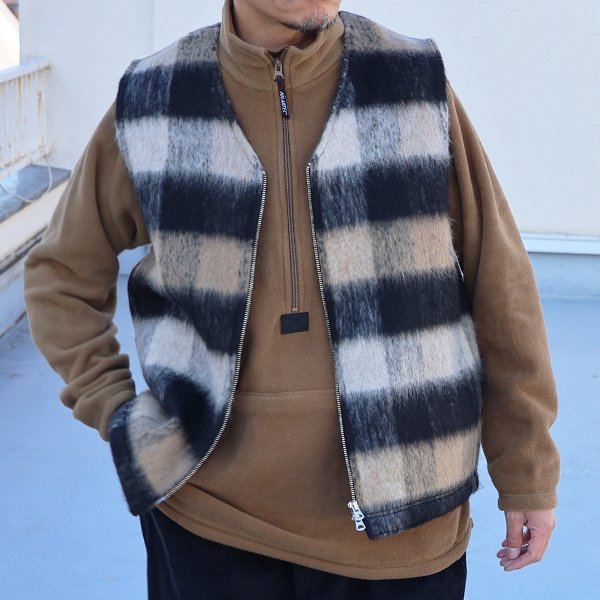 画像3: ECOLANA シャギーチェック ノーカラー ZIP ベスト【MADE IN JAPAN】『日本製』【送料無料】 / Upscape Audience