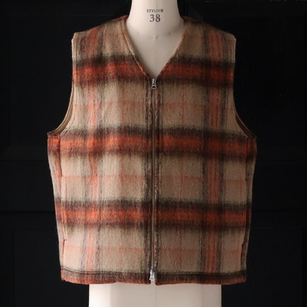 画像3: ECOLANA シャギーチェック ノーカラー ZIP ベスト【MADE IN JAPAN】『日本製』【送料無料】 / Upscape Audience