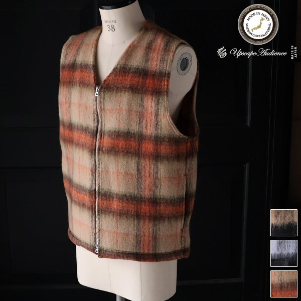 画像5: ECOLANA シャギーチェック ノーカラー ZIP ベスト【MADE IN JAPAN】『日本製』【送料無料】 / Upscape Audience