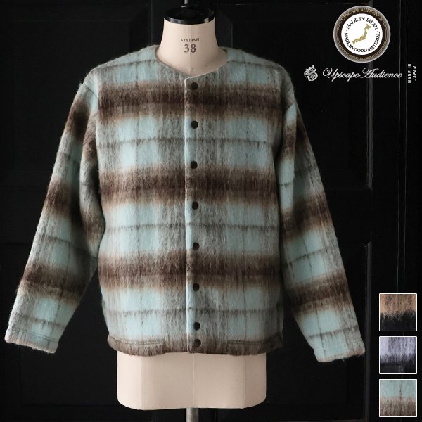 画像1: ECOLANA(エコラーナ) シャギーチェック ノーカラー スナップ ジャケット【MADE IN JAPAN】『日本製』【送料無料】 / Upscape Audience