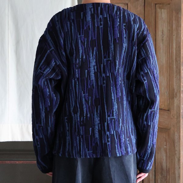 画像5: 「尾州」マルチカラー ストライプ 幾何柄コットンキルト フィンガーホール付き ノーカラースナップジャケット【MADE IN JAPAN】『日本製』 / Upscape Audience