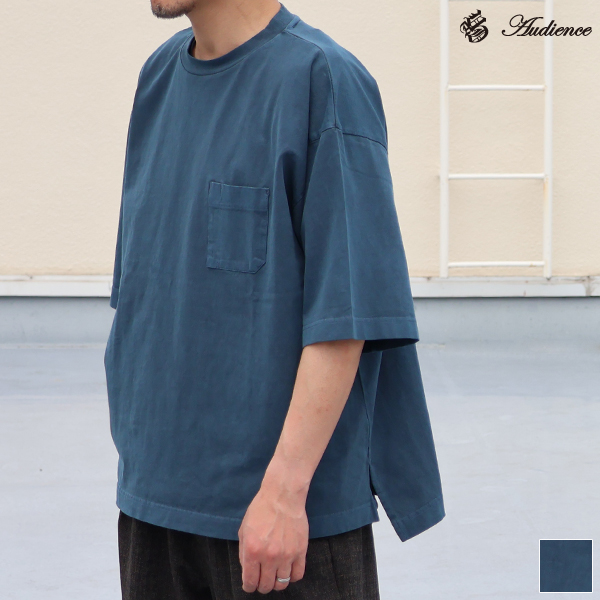 ピグメント 米綿（USAコットン）16/-天竺（8.45オンス）グラスポケ付き クルーネック ハーフスリーブ ボクシー Tシャツ / Audience