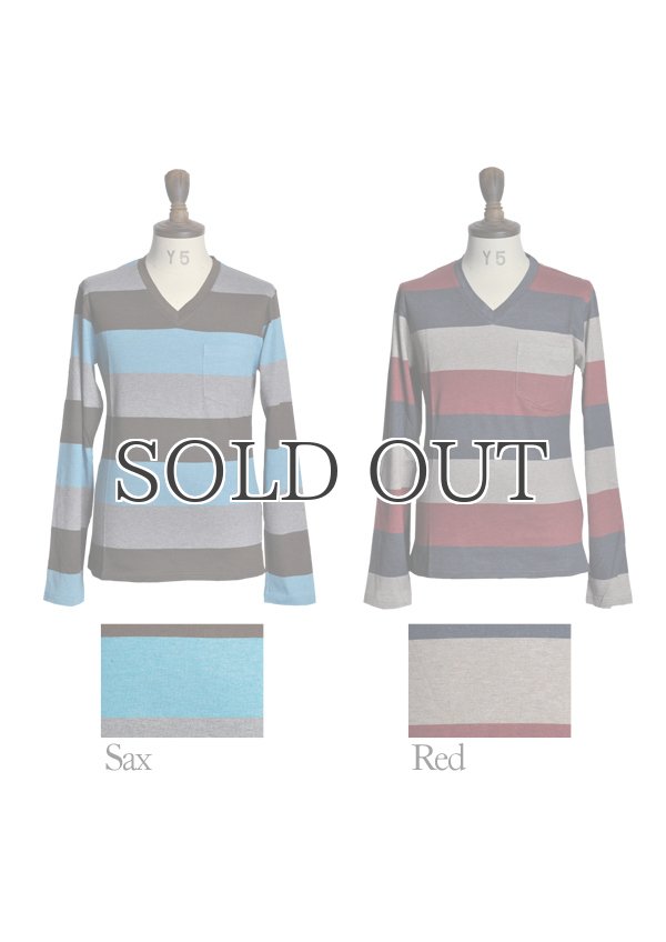 画像4: マルチ太ボーダーVネック長袖カットソー / Upscape Audience (4)