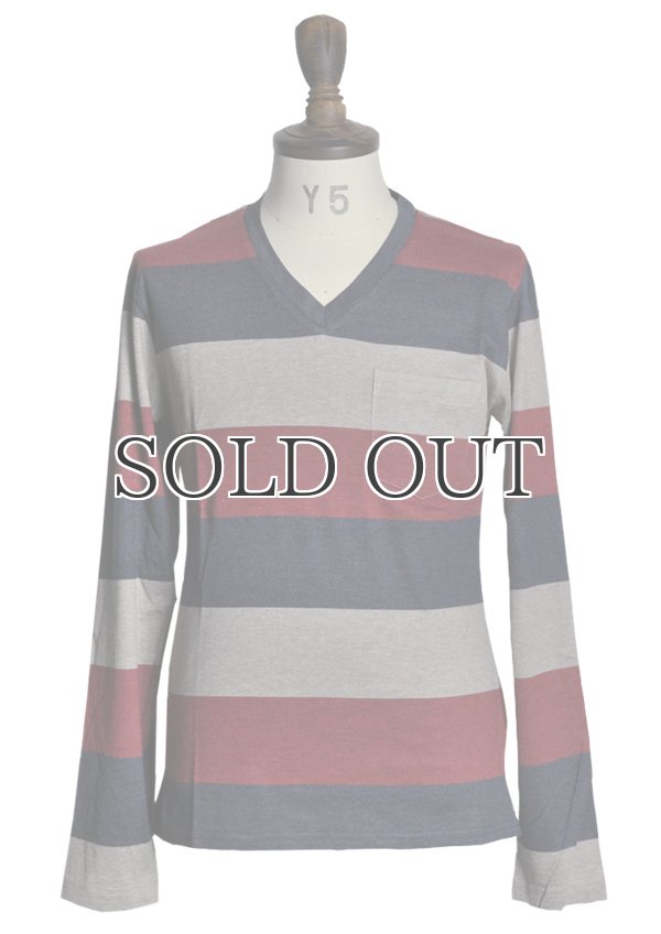 画像2: マルチ太ボーダーVネック長袖カットソー / Upscape Audience (2)