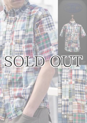 画像: ボタンダウンパッチワークマドラスチェック半袖シャツ / THE BAGGY