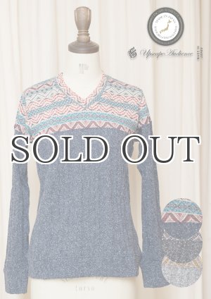画像: サンガクJQ×ネップケーブルニットパネル切替Vネック長袖ニット [Lady's]【MADE IN JAPAN】 / Upscape Audience