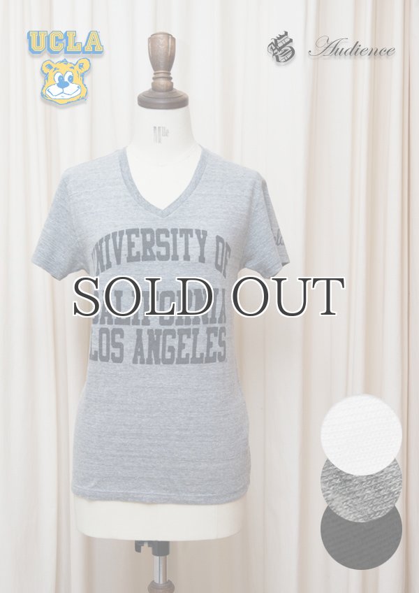 画像1: UCLA"UNIVERSITY OF CALIFORNIA LOS ANGELES"三素材混カレッジプリント半袖VネックTシャツ [Lady's] / Audience (1)