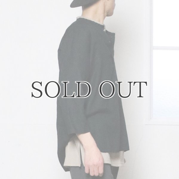 画像12: 綿麻ツイル ノーカラープルオーバーコンチョボタン 7分袖 オーバーサイズシャツ【MADE IN JAPAN】『日本製』/ Upscape Audience (12)