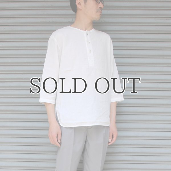 画像5: 綿麻ツイル ノーカラープルオーバーコンチョボタン 7分袖 オーバーサイズシャツ【MADE IN JAPAN】『日本製』/ Upscape Audience (5)