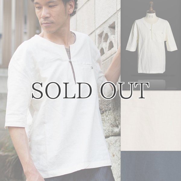 画像6: コンチョボタンノンカラールーズシルエットプルオーバースキッパー5分袖シャツ / Revo × Audience (6)