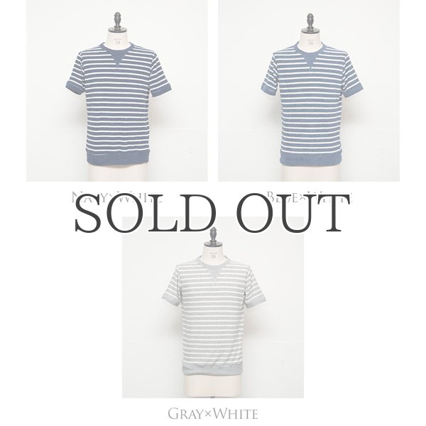 画像4: イズミールコットンパイルボーダーガゼットクルーネック半袖スウェット【MADE IN JAPAN】『日本製』/ Upscape Audience (4)