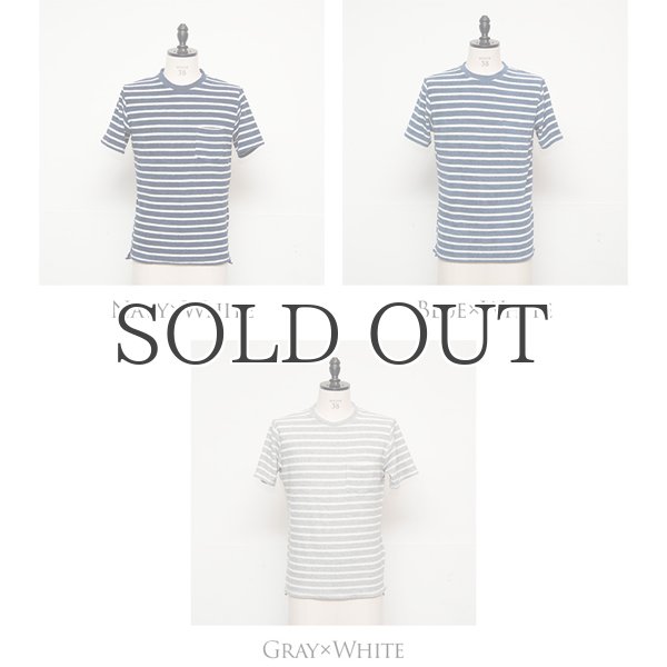 画像5: イズミールコットンパイルボーダークルーネックポケ付半袖スウェット【MADE IN JAPAN】『日本製』/ Upscape Audience (5)