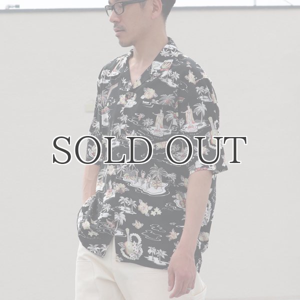 画像2: コットンレーヨン ヴィンテージHAWAII＆LEAVES柄  オープンカラー ハーフスリーブシャツ【MADE IN JAPAN】『日本製』/ Upscape Audience (2)