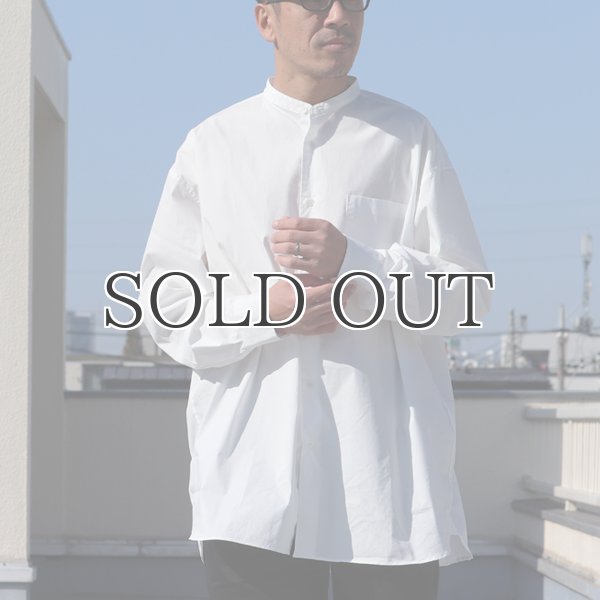 画像3: 70/30クロス ストレッチタイプライター バンドカラー L/S ボクシーシャツ【MADE IN JAPAN】『日本製』/ Upscape Audience (3)