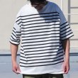 画像3: 「尾州」12オンス パネルボーダー ボートネック ハーフスリーブ ボクシーTシャツ【MADE IN JAPAN】『日本製』/ Upscape Audience (3)