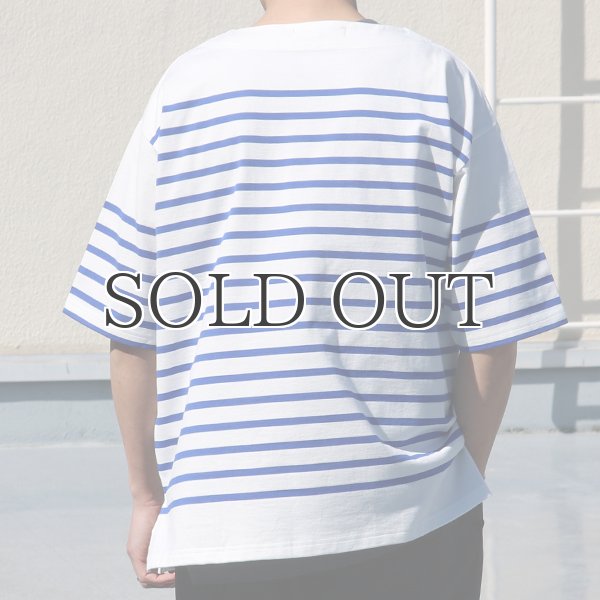 画像8: 「尾州」12オンス パネルボーダー ボートネック ハーフスリーブ ボクシーTシャツ【MADE IN JAPAN】『日本製』/ Upscape Audience (8)