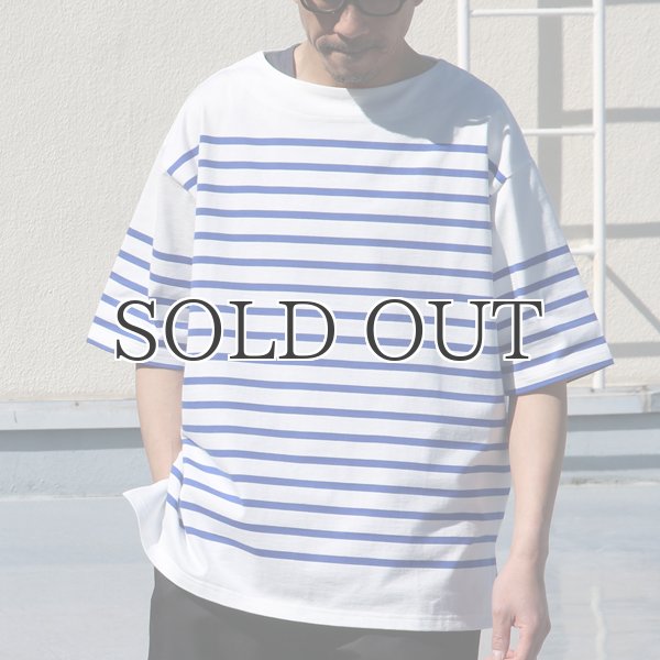 画像4: 「尾州」12オンス パネルボーダー ボートネック ハーフスリーブ ボクシーTシャツ【MADE IN JAPAN】『日本製』/ Upscape Audience (4)