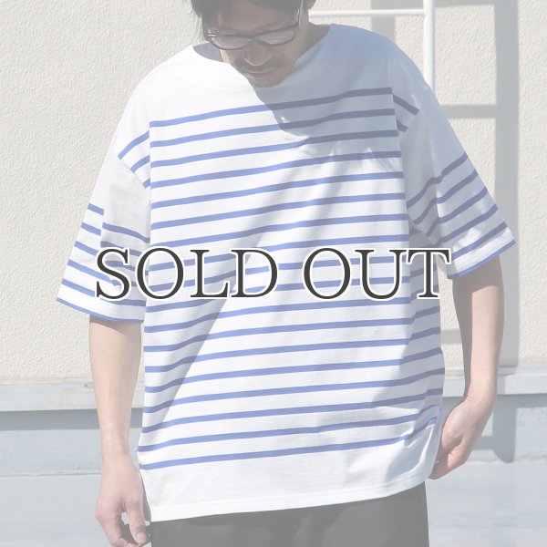 画像5: 「尾州」12オンス パネルボーダー ボートネック ハーフスリーブ ボクシーTシャツ【MADE IN JAPAN】『日本製』/ Upscape Audience (5)