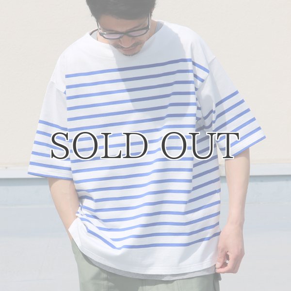 画像3: 「尾州」12オンス パネルボーダー ボートネック ハーフスリーブ ボクシーTシャツ【MADE IN JAPAN】『日本製』/ Upscape Audience (3)