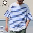 画像1: 「尾州」12オンス パネルボーダー ボートネック ハーフスリーブ ボクシーTシャツ【MADE IN JAPAN】『日本製』/ Upscape Audience (1)