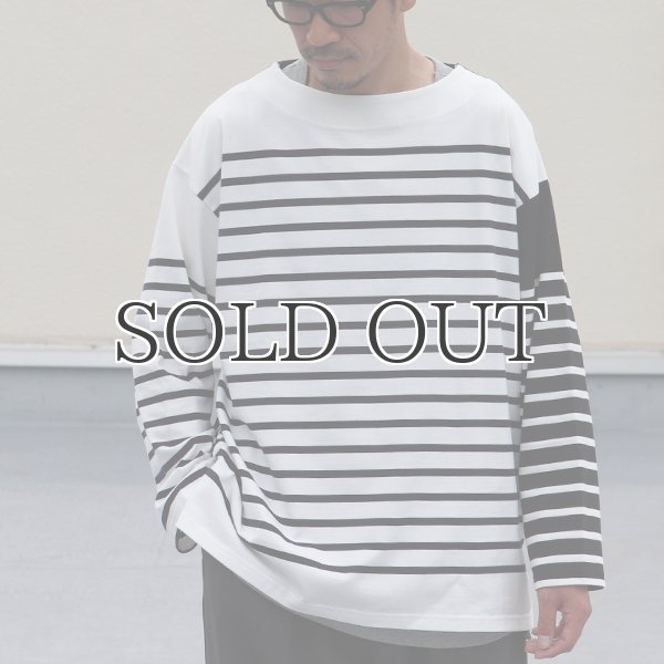 画像3: 「尾州」12オンス パネルボーダー ボートネック ボクシーTシャツ【MADE IN JAPAN】『日本製』/ Upscape Audience (3)