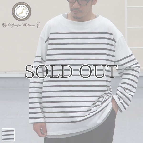 画像1: 「尾州」12オンス パネルボーダー ボートネック ボクシーTシャツ【MADE IN JAPAN】『日本製』/ Upscape Audience (1)