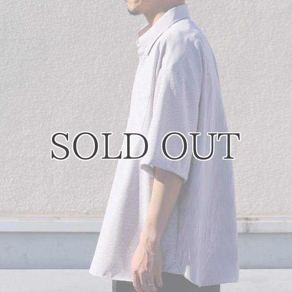 画像4: TECH サッカー ストライプ ボタンダウン ボクシーAライン ハーフスリーブ シャツ【MADE IN JAPAN】『日本製』/ Upscape Audience (4)