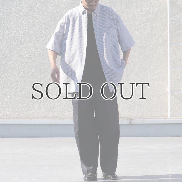 画像6: TECH サッカー ストライプ ボタンダウン ボクシーAライン ハーフスリーブ シャツ【MADE IN JAPAN】『日本製』/ Upscape Audience (6)