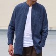 画像2: 【RE PRICE/価格改定】インディゴサッカーストライプバンドカラーオーバサイズロング長袖_Shirts【MADE IN JAPAN】『日本製』/ Upscape Audience (2)