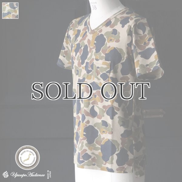 画像1: ダックカモプリント天竺Vネックポケット付き半袖カットソー【MADE IN JAPAN】『日本製』/ Upscape Audience (1)