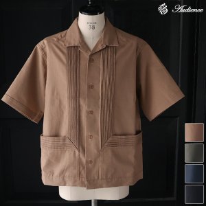 画像: 綿麻ビンテージキャンバス ピンタック ハーフスリーブ オープンカラーシャツ / Audience