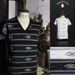 画像11: 【RE PRICE / 価格改定】ヘンプコットンオルテガボーダープリントポケット付きVネック半袖カットソー / Audience (11)